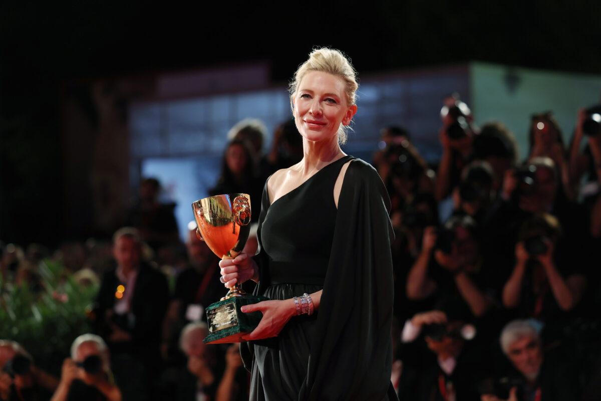 Cate Blanchett poses with the Coppa Volpi for Best Actress for "Tár" during the award winners photocall at the 79th Venice International Film Festival, in Venice, Italy, on Sept. 10, 2022. (Vittorio Zunino Celotto/Getty Images)