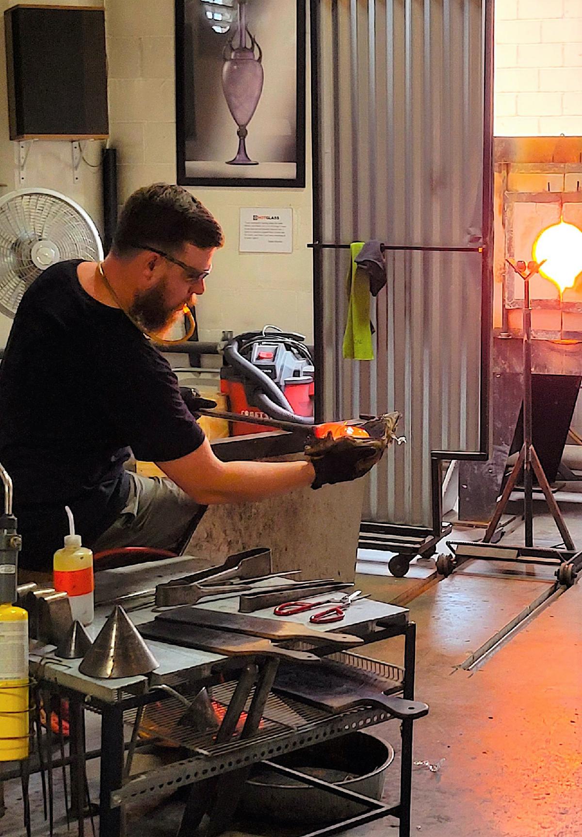 The focus at Hot Glass Inc. in Davenport, Iowa, is teaching glass art to at-risk children and veterans with PTSD. (Photo courtesy of Jim Farber)