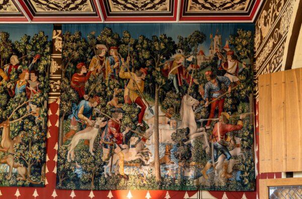 Another lavish section of the royal palace, in the queen’s inner hall: the breathtaking “Hunt of the Unicorn” tapestries. Here's one of the expensive and intricate sets of seven hand-woven masterpieces, recreating the atmosphere of a 16th-century Scottish court. These tapestries are also an example of national pride, as the unicorn is the national animal of Scotland, and these tapestries are now considered a national artistic treasure. (<a href="https://www.shutterstock.com/g/makasana+photo">makasana phot</a>o/<a href="https://www.shutterstock.com/image-photo/stirling-united-kingdom-20-june-2022-2173930183">Shutterstock</a>)