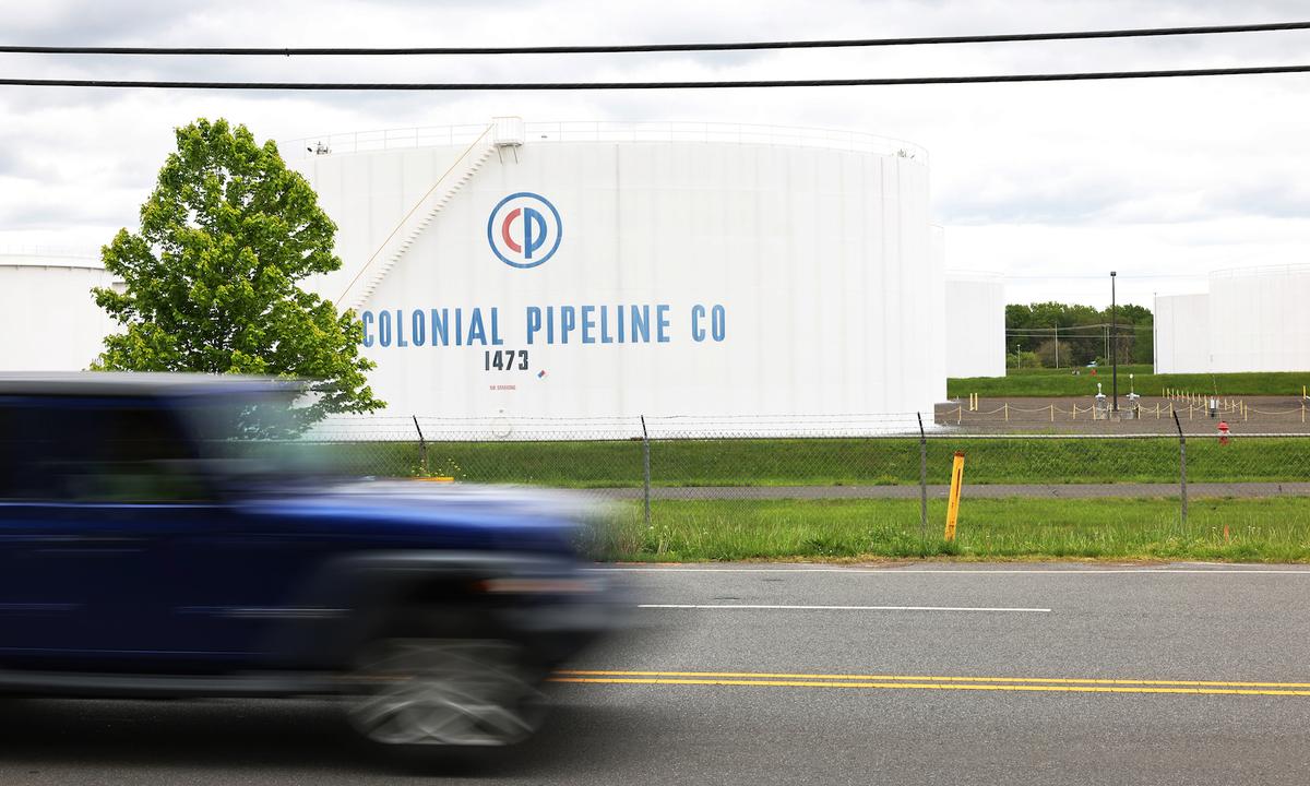 Fuel holding tanks are seen at Colonial Pipeline's Linden Junction Tank Farm in Woodbridge, N.J., on May 10, 2021. (Michael M. Santiago/Getty Images)
