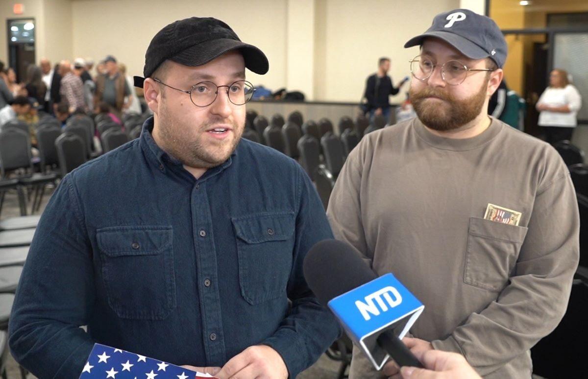 Brothers Jake Ford (L) and Josh Ford at a Doug Mastriano campaign rally in Manheim, Pa., on Oct. 29, 2022. (William Huang/The Epoch Times)