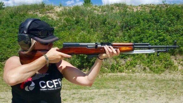 Tracey Wilson, Canadian Coalition for Firearms Rights vice-president and licensed firearms owner, with an SKS semi-automatic rifle. The SKS is popular with hunters and indigenous communities. (Courtesy Tracey Wilson)