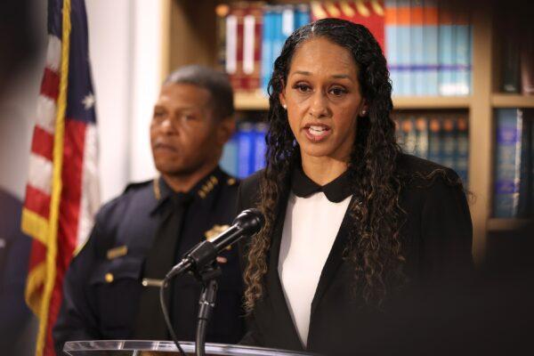 San Francisco District Attorney Brooke Jenkins announces charges against David DePape, who is accused of assaulting Paul Pelosi, in San Francisco, Calif., on Oct. 31, 2022. (Justin Sullivan/Getty Images)