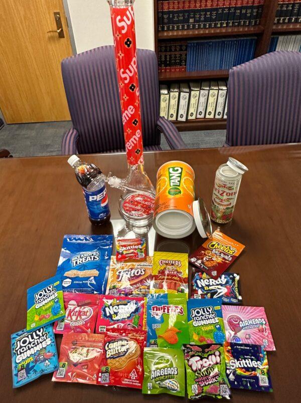 THC-infused candy and snack foods with counterfeit brand marketing were confiscated at gas stations, convenience stores, and vape shops. (Courtesy of the N.C. Secretary of State's Office)