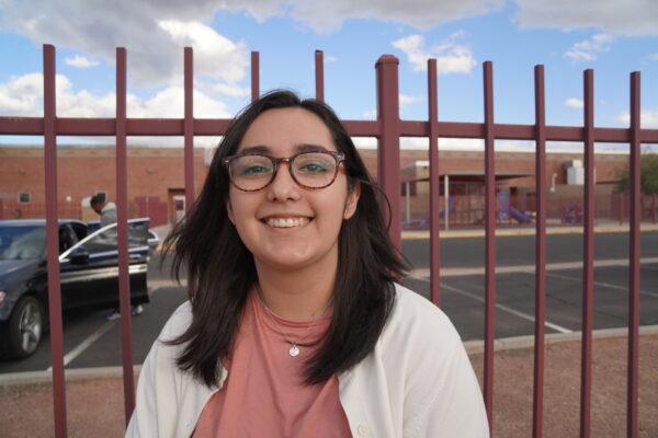 Arizona State University student Lalique Cervantes said there's a lot of fear among voters, both Republican and Democrat, going into the election as she stood in line ahead of a political rally in Phoenix on Nov. 2, 2022. (Allan Stein/The Epoch Times)