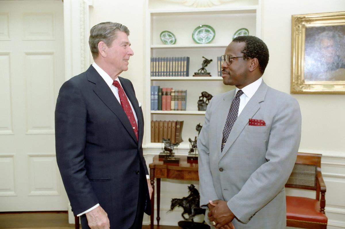 President Ronald Reagan meets with Clarence Thomas in “Created Equal: Clarence Thomas in His Own Words.” (Manifold Productions Inc.)