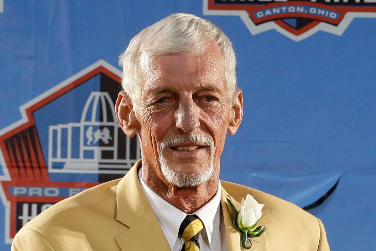 Hall of Fame inductee Ray Guy poses during the 2014 Pro Football Hall of Fame Enshrinement Ceremony at the Pro Football Hall of Fame in Canton, Ohio, on Aug. 2, 2014. (Tony Dejak/AP Photo)