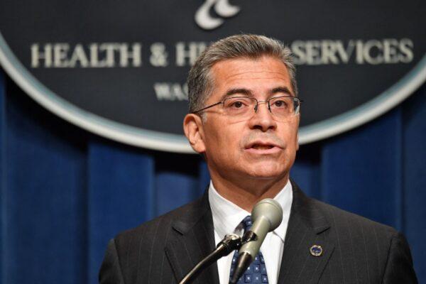 Xavier Becerra, Secretary of Health and Human Services speaks during a press conference at the HHS headquarter in Washington, on June 28, 2022. (Nicholas Kamm/AFP via Getty Images)