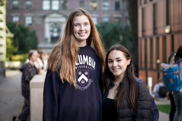 Hannah Ramsey (L) from Alabama and Kristy Mendoza from Texas stand outside Manhattan's Barnard College in New York City on Nov. 3, 2022. (Samira Bouaou/The Epoch Times)