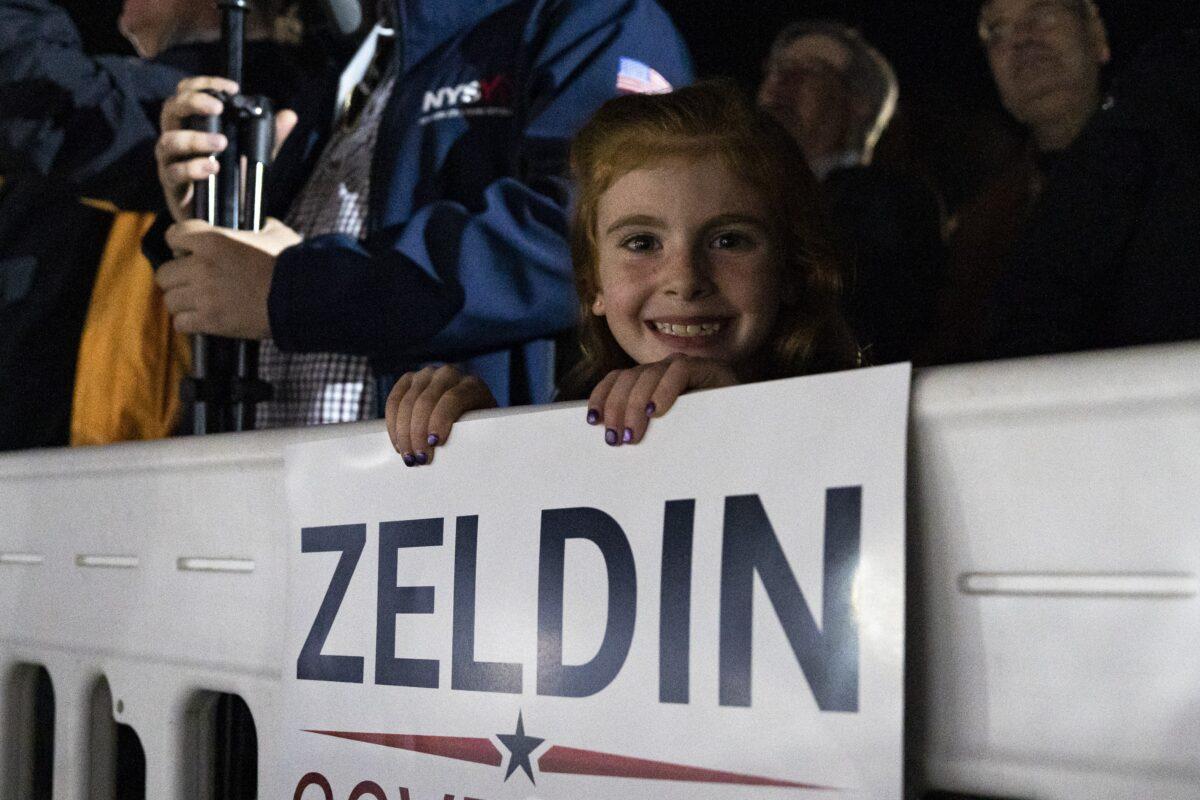 People attend a rally to support Republican gubernatorial candidate Rep. Lee Zeldin (R-N.Y.) in Rensselaer county, New York, on Nov. 3, 2022. (Chung I Ho/The Epoch Times)