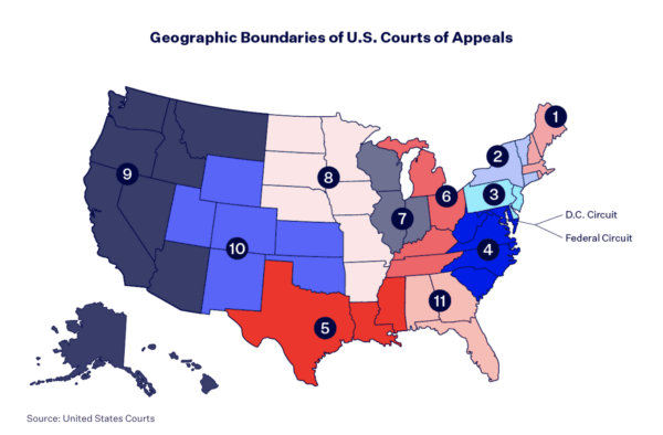 Map of the federal court of appeals. (Courtesy of United States Courts)