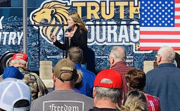 Kansas Congressional District 3 Republican candidate Amanda Adkins addresses supporters at a rally that was also attended by Sen. Ted Cruz (R-Texas) on Oct. 14, 2022, south of Kansas City, Kan. (Courtesy Amanda Adkins US Congress)