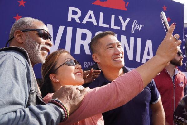 Republican Congressional candidate Hung Cao (R) with supporters at a rally in Haymarket, Va., on Nov. 5, 2022. (Terri Wu/The Epoch Times)