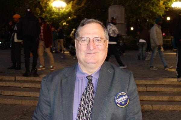 Republican candidate Michael Zumbluskas at Union Square, N.Y., on Nov. 3, 2022. (Lily Yu/ The Epoch Times)