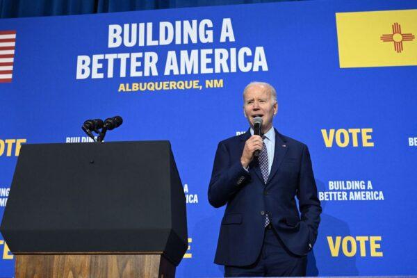 U.S. President Joe Biden speaks at a rally hosted by the Democratic Party of New Mexico at Ted M. Gallegos Community Center in Albuquerque, New Mexico, on Nov. 3, 2022. (Saul Loeb/AFP via Getty Images)