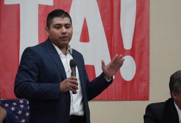 Santa Ana mayoral candidate Jesse Nestor speaks at Ebell Club in Santa Ana, Calif., on Nov. 2, 2022. (Rudy Blalock/The Epoch Times)