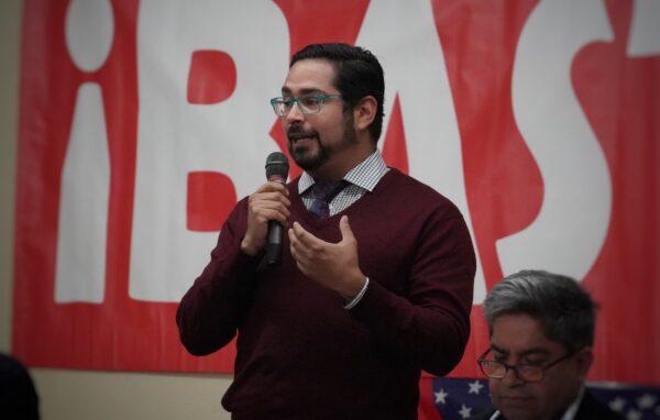 Santa Ana City Council Ward 6 candidate Manny Escamilla speaks at Ebell Club in Santa Ana, Calif., on Nov. 2, 2022. (Rudy Blalock/The Epoch Times)