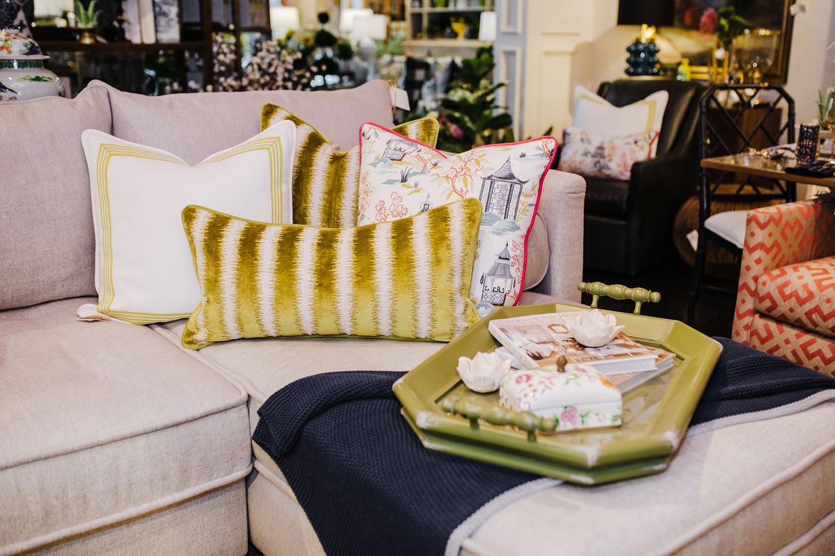 A well-positioned tray with some accessories dresses up this sofa for a refined place to rest. (Handout/TNS)