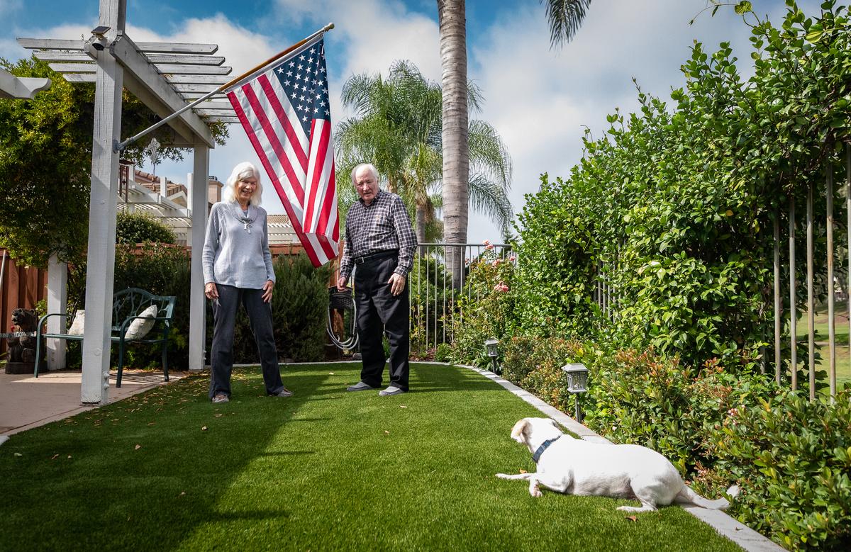 Dennis O'Connor and his wife, Christy O'Connor, at their home in Temecula, Calif., on Oct. 12, 2022. (John Fredricks/The Epoch Times)