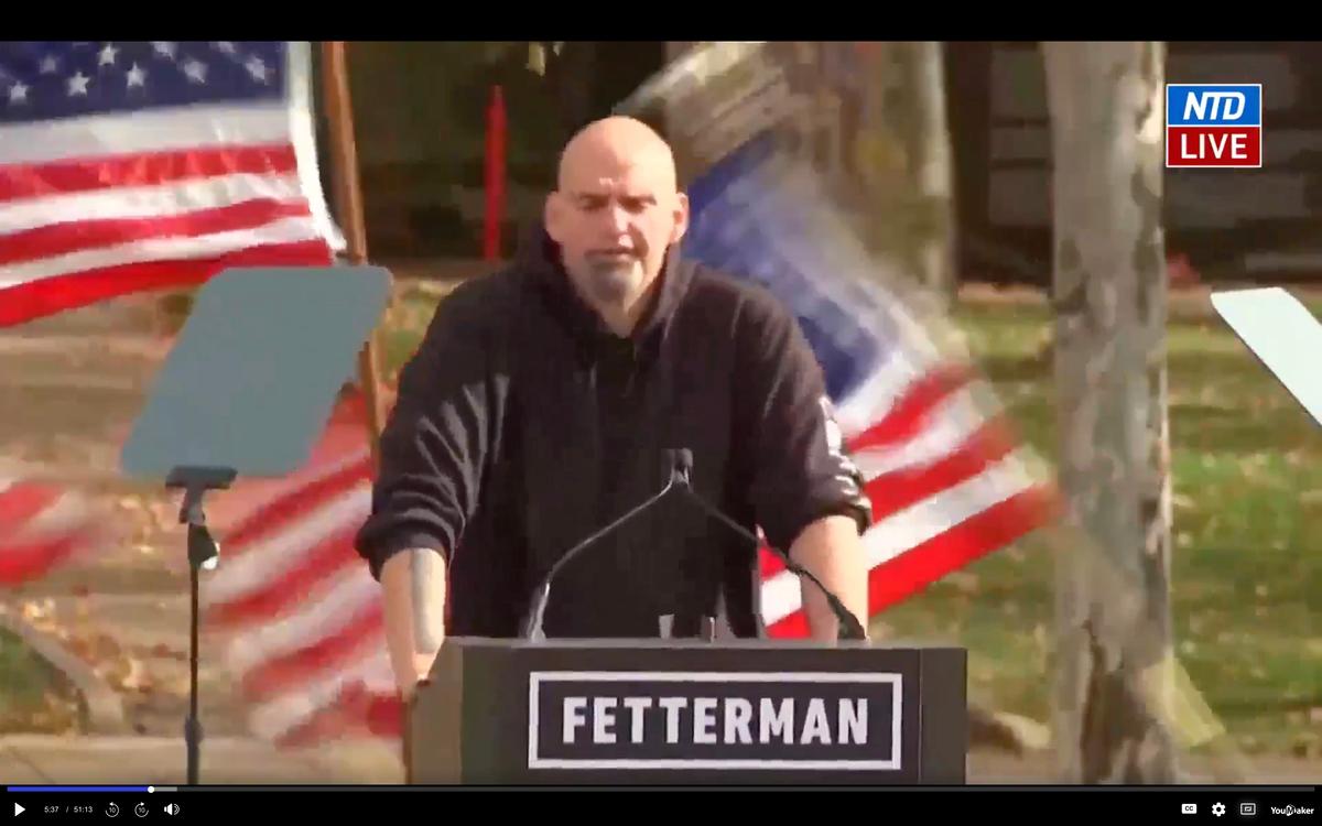 US Flags Fall as Fetterman Kicks Off Campaign Speech