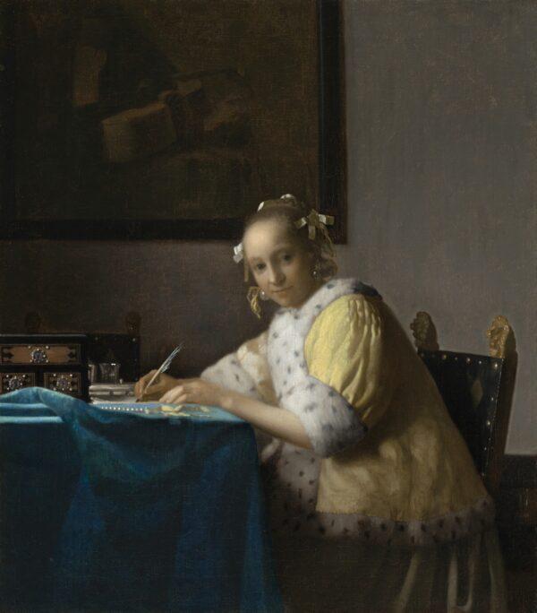“A Lady Writing,” circa 1665, by Johannes Vermeer. Oil on canvas; 17 11/16 inches by 15 11/16 inches. Gift of Harry Waldron Havemeyer and Horace Havemeyer Jr., in memory of their father, Horace Havemeyer; National Gallery of Art, Washington. (National Gallery of Art, Washington)