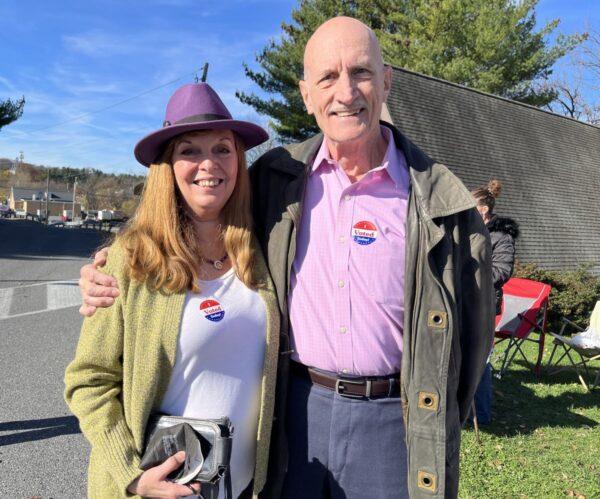 Voters Mary Lou Bozeman-French and Tim French often cancel each other's ballots out when they vote. They were at an Elizabethtown, Pa. polling place on Nov. 8, 2022. (Beth Brelje/The Epoch Times)