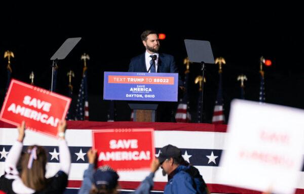 Republican U.S. Senate candidate J.D. Vance speaks during a rally on the eve of the U.S. midterm elections, in Dayton, Ohio, on Nov. 7, 2022. (Megan Jelinger/AFP via Getty Images)