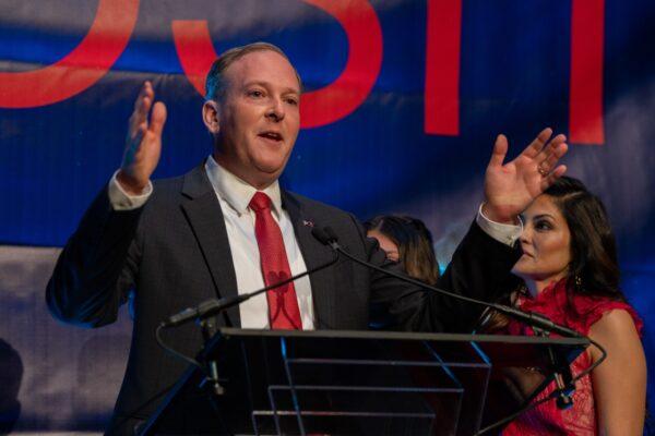 Former New York gubernatorial candidate Lee Zeldin gives a speech at a election night party in New York City on Nov. 8, 2022. (David Dee Delgado/Getty Images)