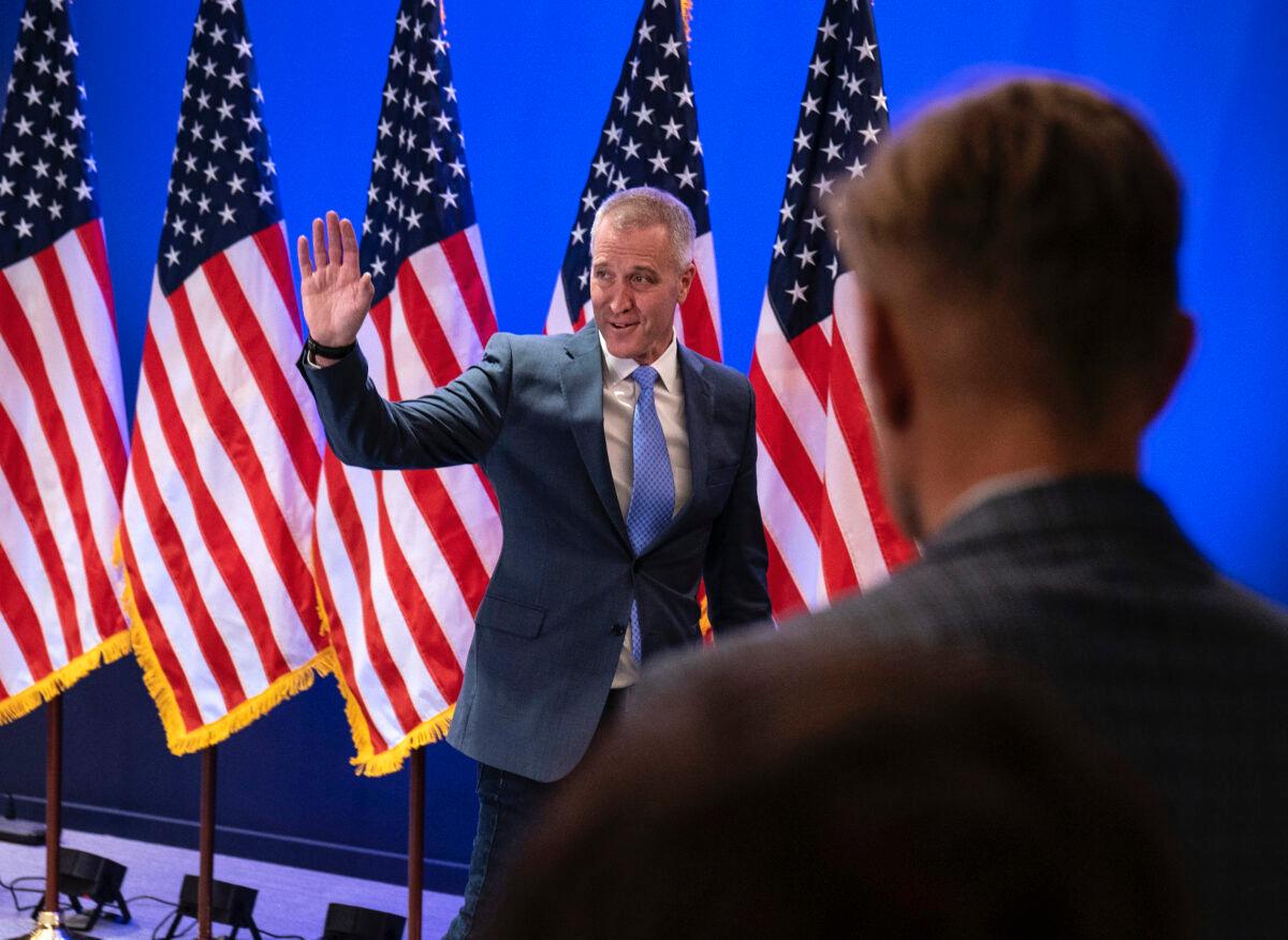 Rep. Sean Patrick Maloney (D-N.Y.), leader of the Democratic Congressional Campaign Committee, departs following a news conference announcing his concession to opponent Mike Lawler at the DCCC in Washington, on Nov. 9, 2022. (Sarah Silbiger/Getty Images)