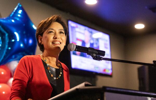 Young Kim speaks at the Changes Lounge in Newport Beach, Calif., on Nov. 8, 2022. (John Fredricks/The Epoch Times)