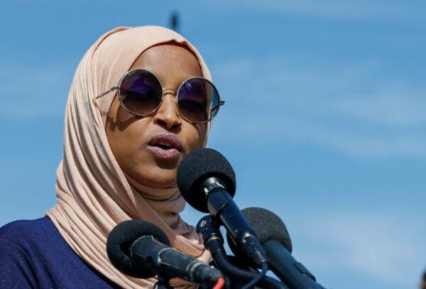 Rep. Ilhan Omar (D-Minn.) speaks during a press conference in Washington on Sept. 29, 2022. (Jemal Countess/Getty Images for We, The 45 Million)