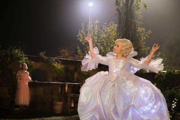 The fairy godmother (Helena Bonham Carter) does her magic so Cinderella can attend the ball, in "Cinderella." (MovieStillsDB)
