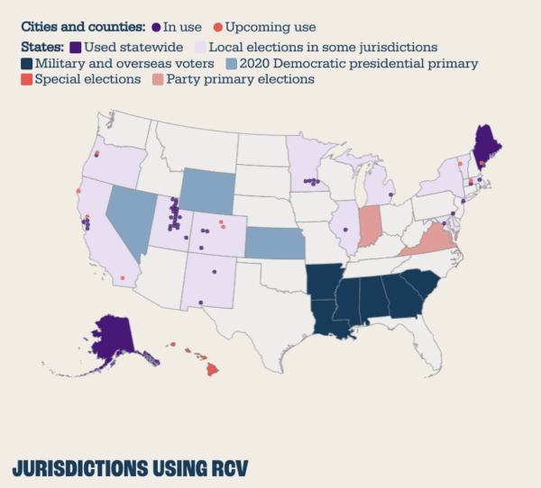 Map of states and U.S. cities using ranked-choice voting (SOURCE: FairVote)