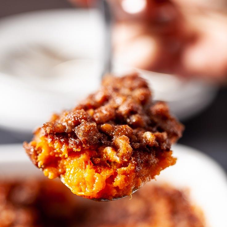 Even the kids will devour this sweet potato casserole, with its crunchy streusel topping. (Courtesy of Amy Dong)