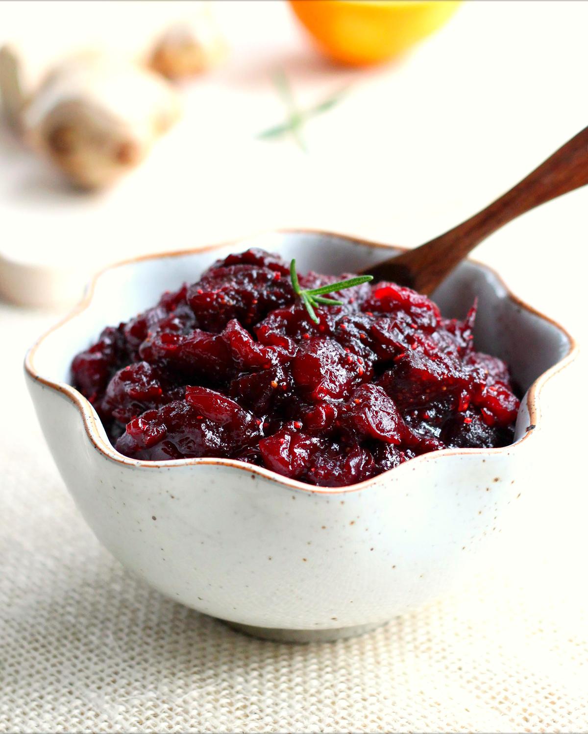 This vibrant chutney combines fresh cranberries and golden raisins with a riot of spices, citrus, and booze. (Lynda Balslev for Tastefood)