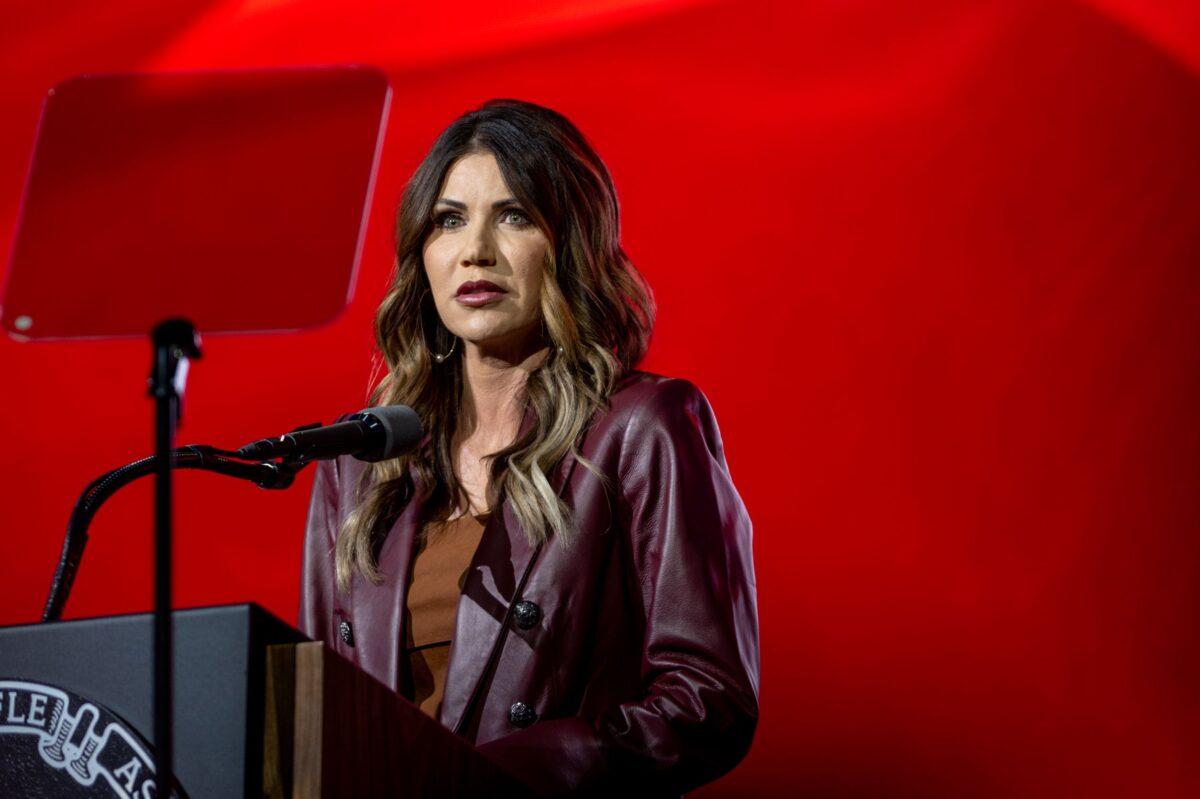 South Dakota Gov. Kristi Noem speaks during the National Rifle Association annual convention at the George R. Brown Convention Center in Houston, Texas, on May 27, 2022. (Brandon Bell/Getty Images)