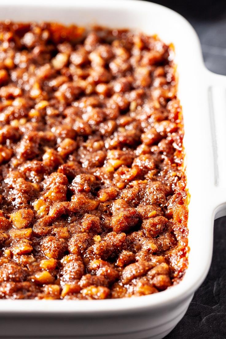 If you love crunchy pecan-brown sugar streusel, double the topping on your sweet potato casserole. (Courtesy of Amy Dong)