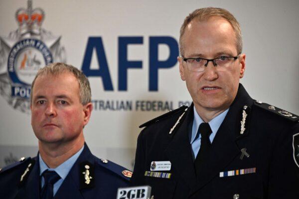 Then AFP Assistant Commissioner Ian McCartney (R) and New South Wales police assistant commissioner Mick Willing addressed the media in Sydney on July 2, 2019. (Peter Parks/AFP via Getty Images)
