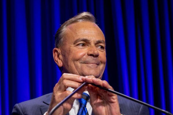 Los Angeles mayoral candidate Rick Caruso speaks to supporters during an election night party in Los Angeles on Nov. 8, 2022. (David McNew/Getty Images)