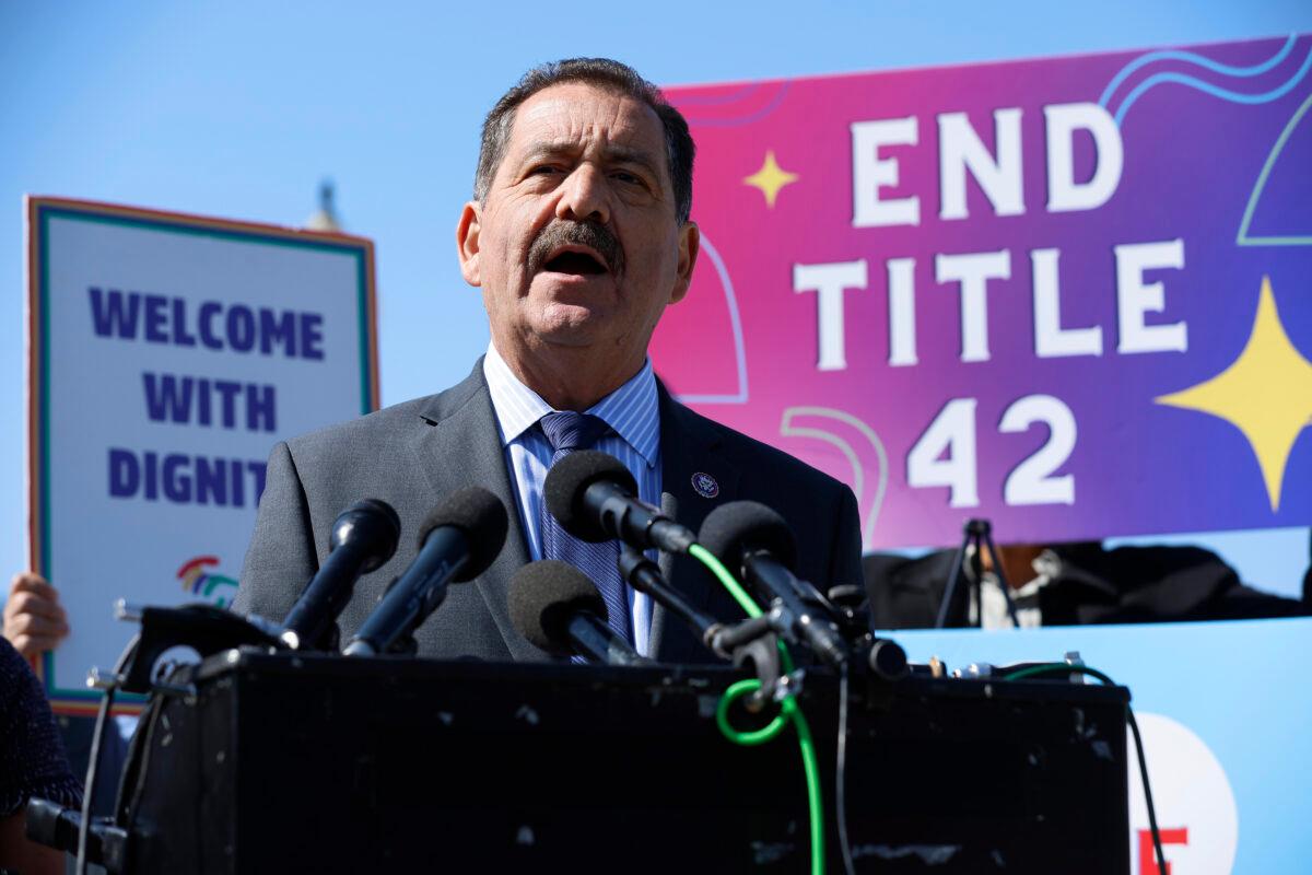 Rep. Jesus "Chuy" Garcia (D-Ill.) speaks during a news conference on Title 42 outside the U.S. Capitol in Washington on April 28, 2022. (Chip Somodevilla/Getty Images)