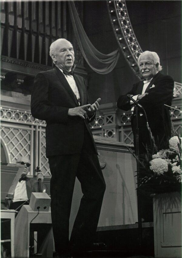 Leroy Anderson (L) and the Boston Pops Orchestra director, Arthur Fiedler, brought "Sleigh Ride" to delighted audiences. (LeroyAndersonFoundation)
