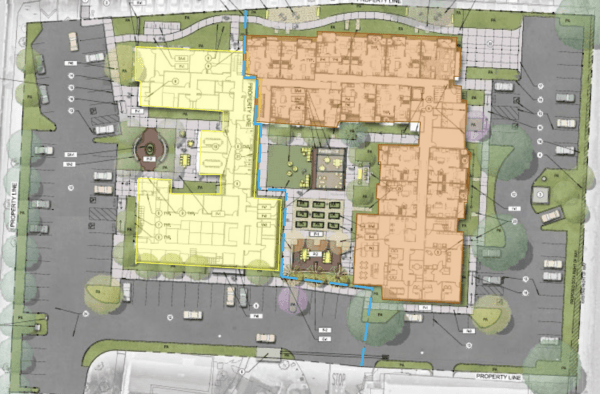A site plan for the City of Capistrano's new city hall, with a new affordable housing complex next to it. (Screenshot via the City of San Juan Capistrano)