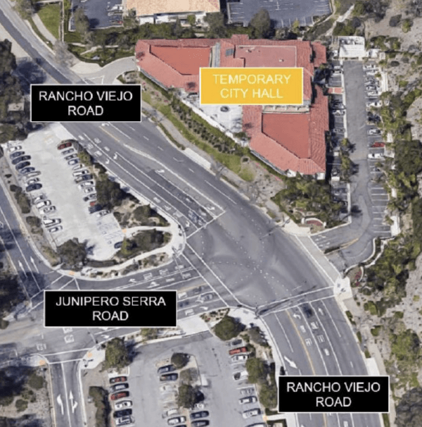 An image of an office building on Rancho Viejo Road in San Juan Capistrano, Calif., that will serve as one of the city's temporary city hall until 2025. (Screenshot via the City of San Juan Capistrano)