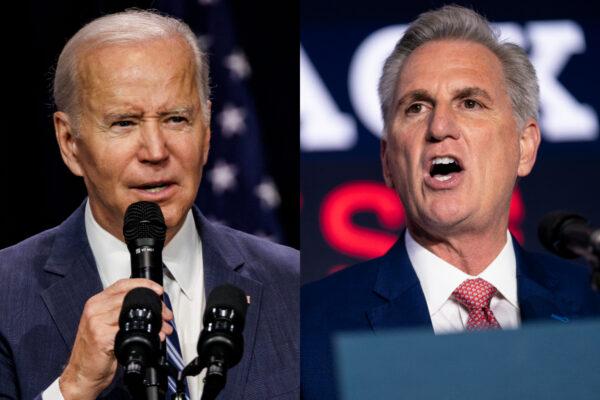 President Joe Biden (L) and House Minority Leader Kevin McCarthy (R-Calif.) in file images. (Getty Images)