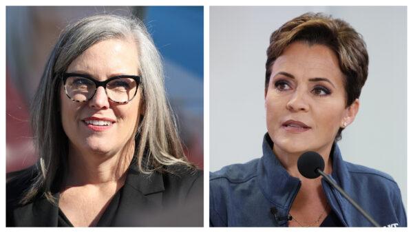 (L) Arizona Democrat gubernatorial candidate Katie Hobbs and (R) Arizona Republican gubernatorial candidate Kari Lake. (Getty Images)