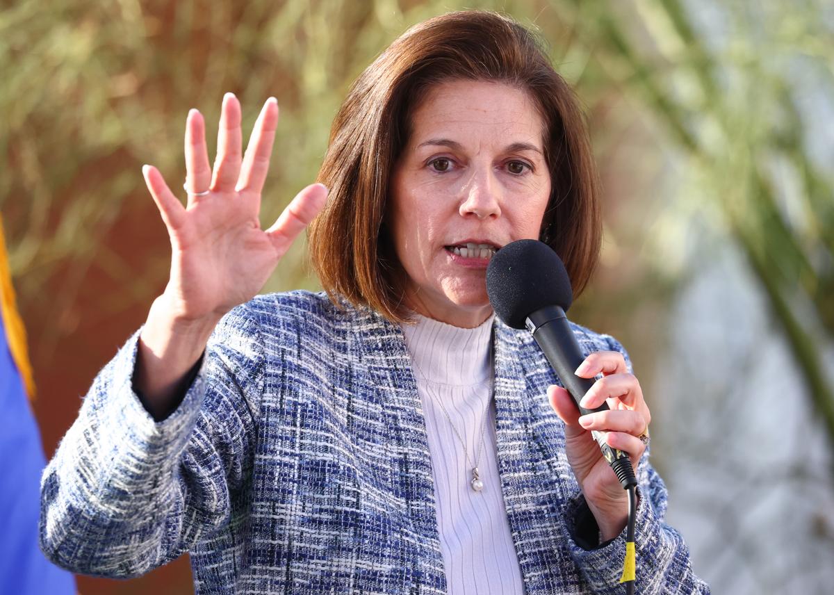 Sen. Catherine Cortez Masto (D-Nev.) speaks at a rally in Henderson, Nev., on Nov. 6, 2022. (Mario Tama/Getty Images)