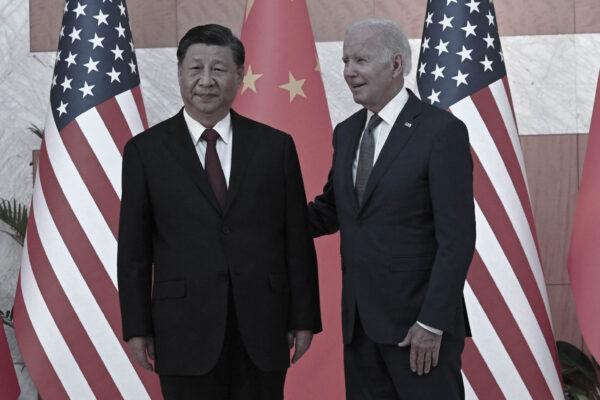 U.S. President Joe Biden and Chinese leader Xi Jinping meet on the sidelines of the G20 summit in Nusa Dua on the Indonesian resort island of Bali on Nov. 14, 2022. (Saul Loeb/AFP via Getty Images)