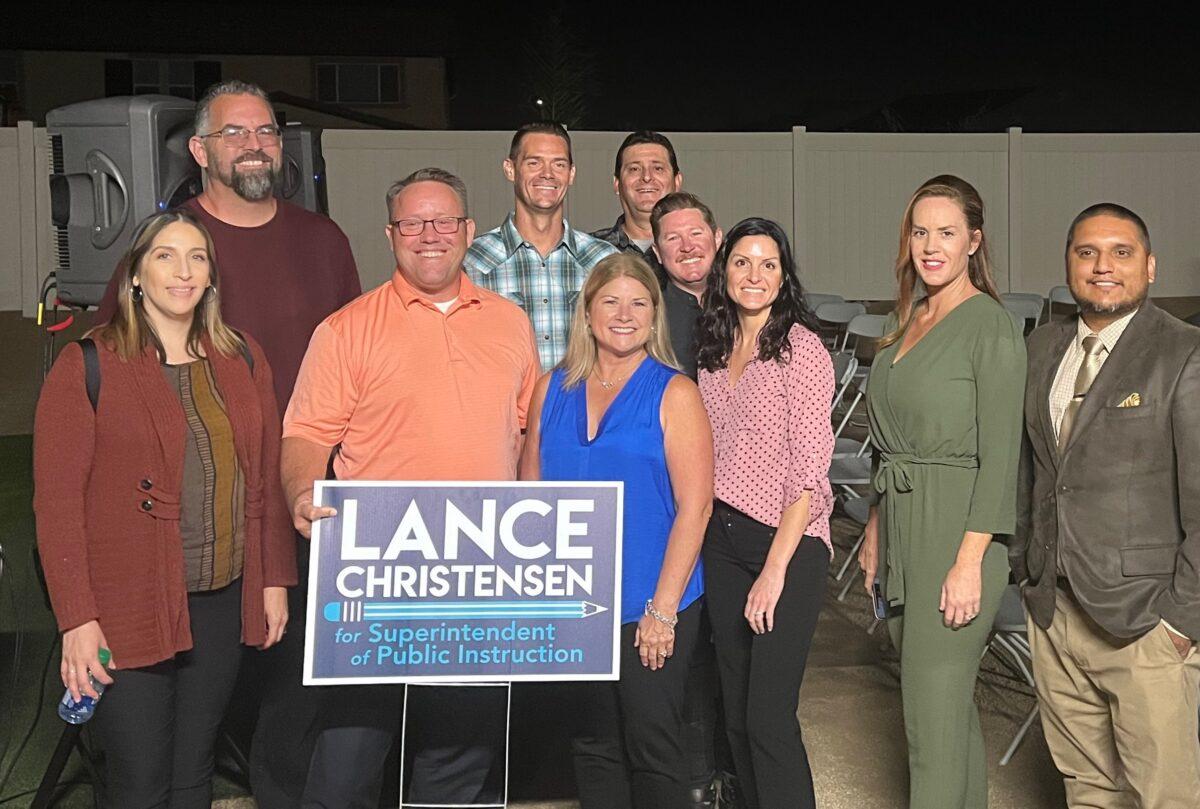 Lance Christensen (C) with parents and school board candidates in Menifee, California. (Courtesy of Christine Fontes)