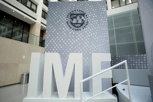 The International Monetary Fund logo inside headquarters at the end of the IMF/World Bank annual meetings in Washington on Oct. 9, 2016. (Yuri Gripas/Reuters)