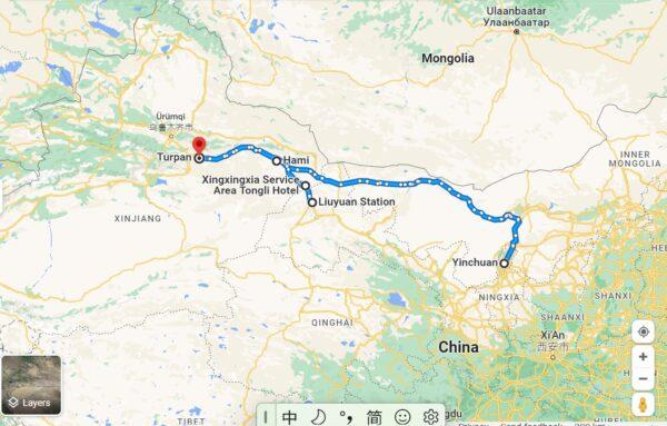 The trip of the two bus drivers as shown on Google Maps. (Google/Screenshot via The Epoch Times)